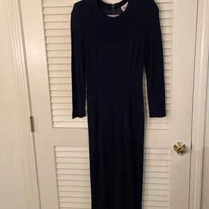 Vintage Maggy London Very Fitted Front Slit Navy Blue Classic Elegant Dress